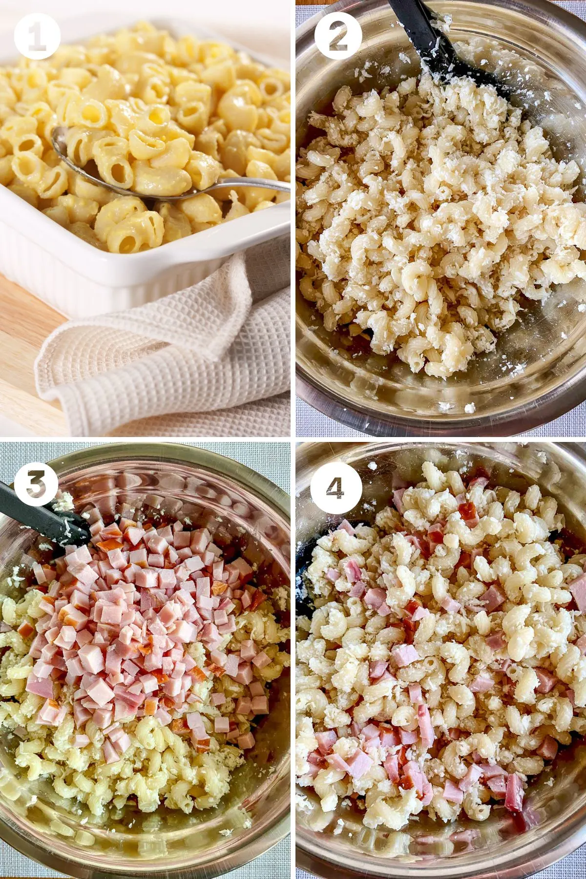How To Make Mac And Cheese With Ham steps 1 to 4.