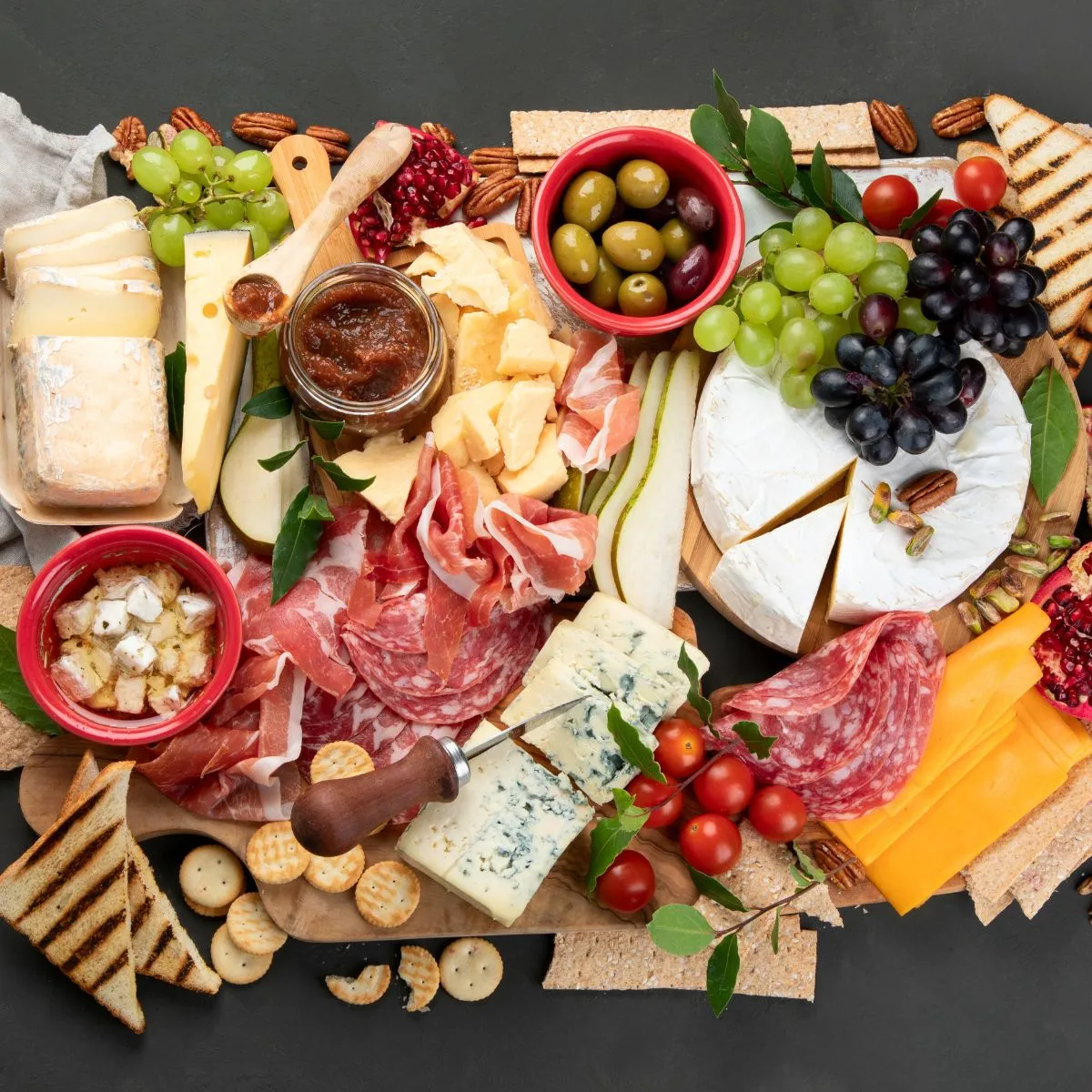 Appetizers Category Abundance of appetizers on a cutting board.