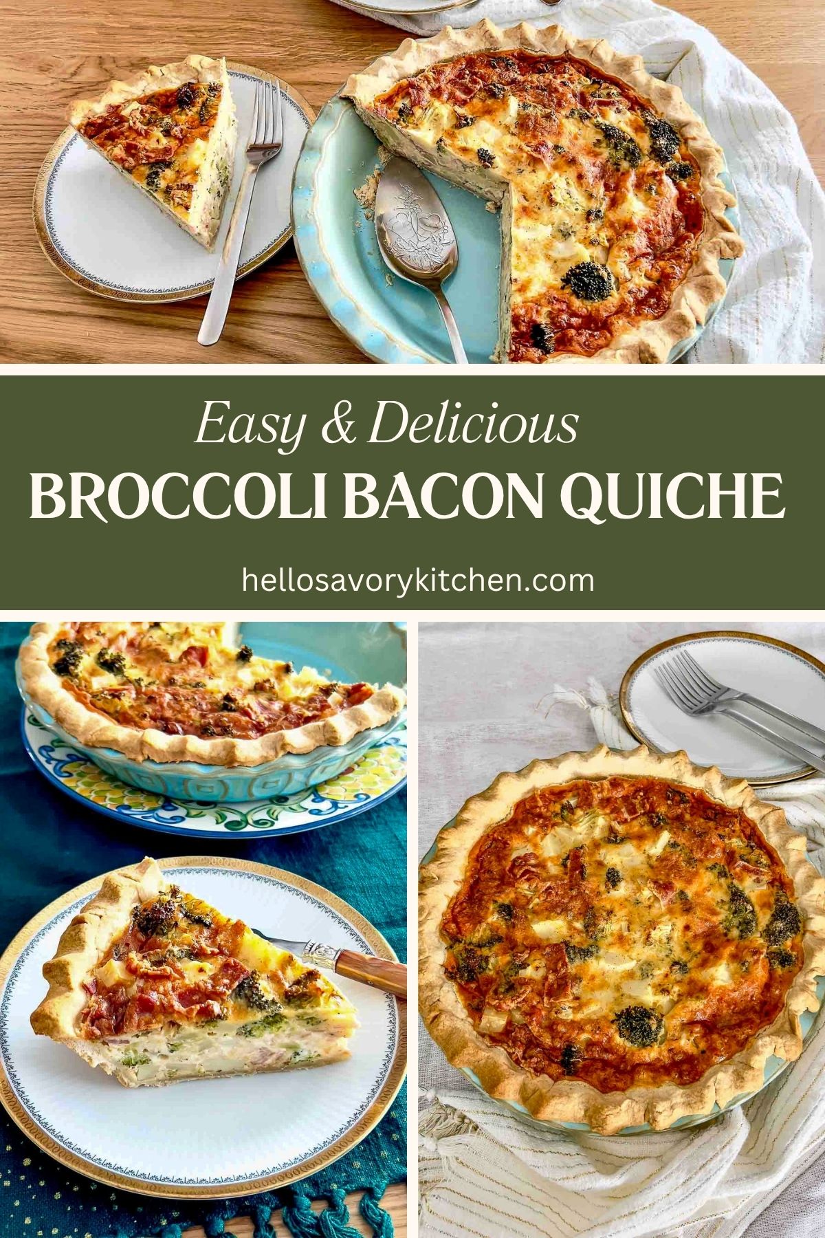 Broccoli Bacon Quiche Pinterest collage.
