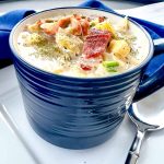 Potato Leek Soup close up square image.