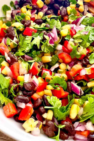 Black Bean Salad With Corn in a white bowl.