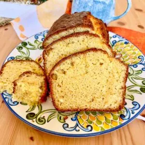 Orange Bread sliced on a platter.