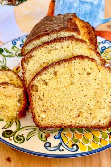Orange Bread sliced on a platter.