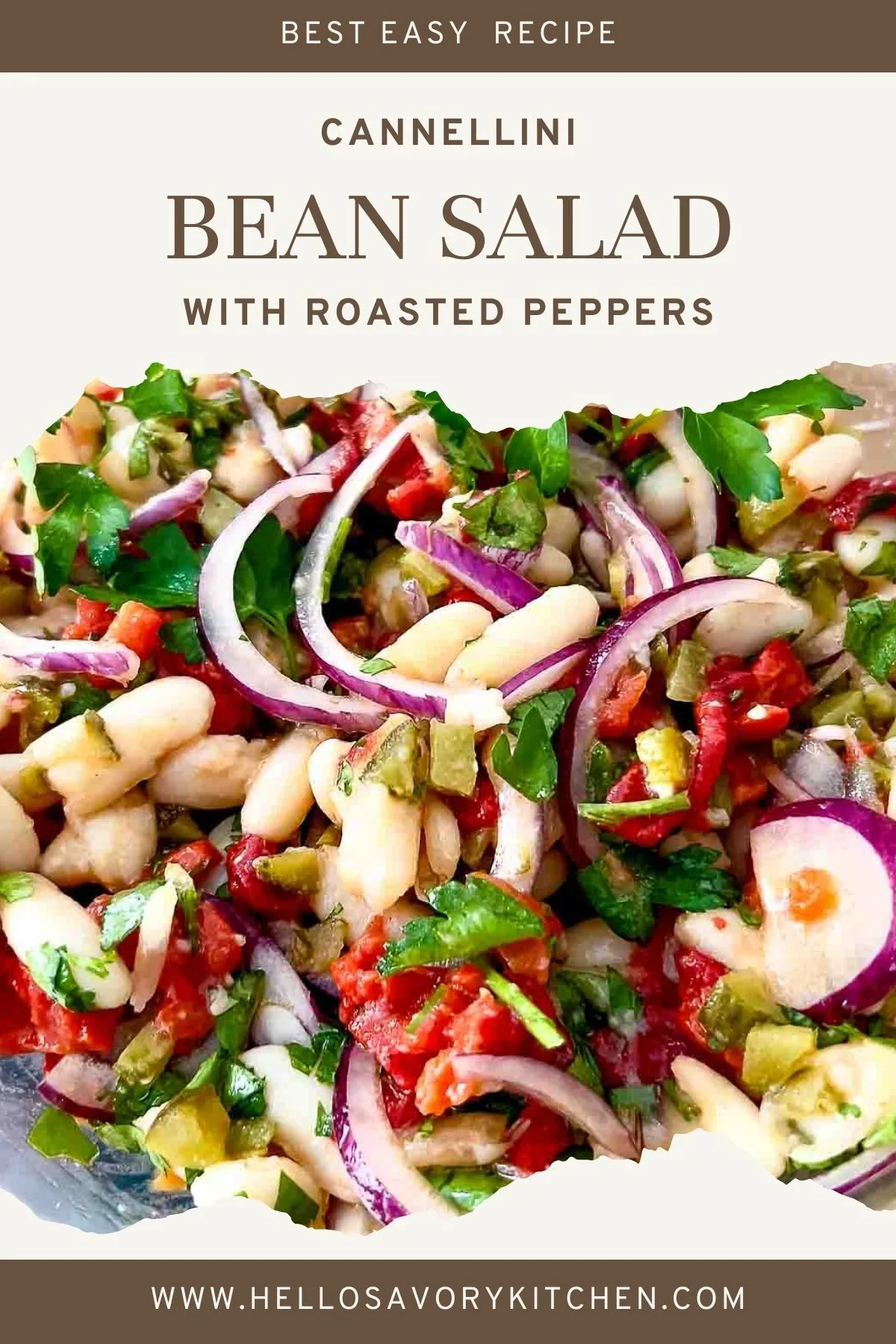 Cannellini bean salad with roasted peppers Pinterest collage.