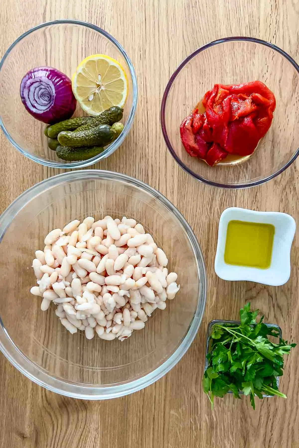 Ingredients display for the bean salad.