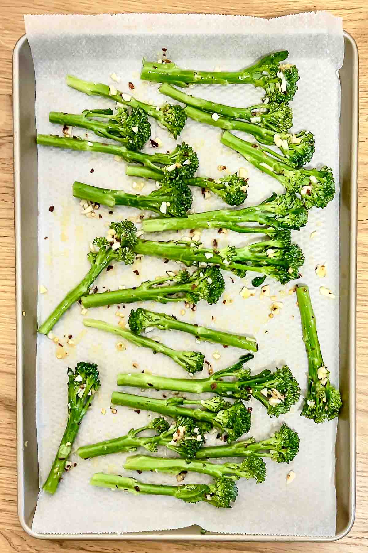 Broccolini with Lemon And Garlic Prepared for baking.