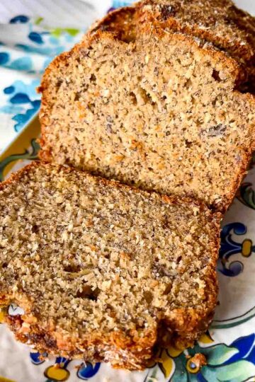 Banana Coconut Bread on a platter featured image.