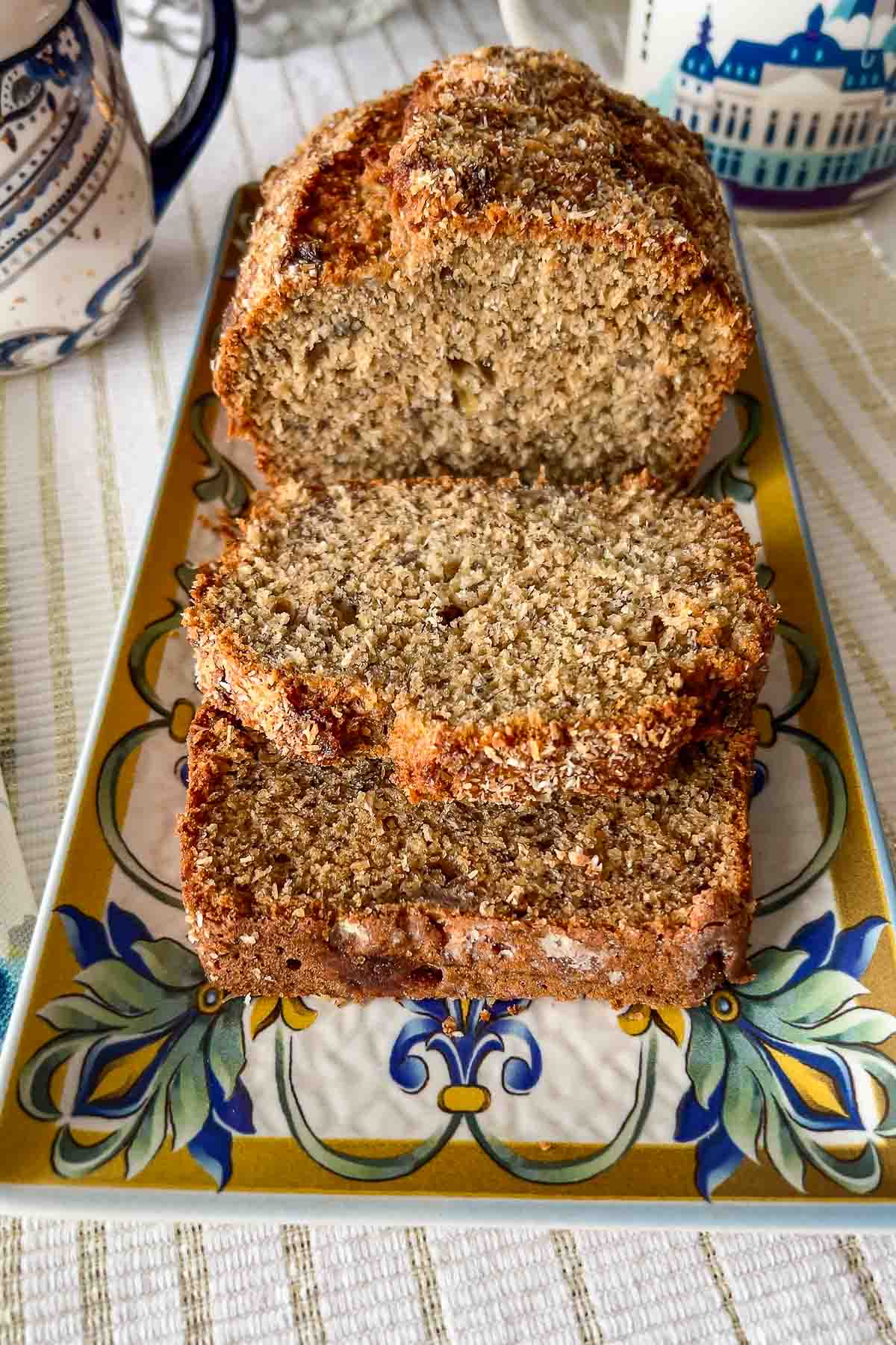 Banana Coconut Bread on a platter.