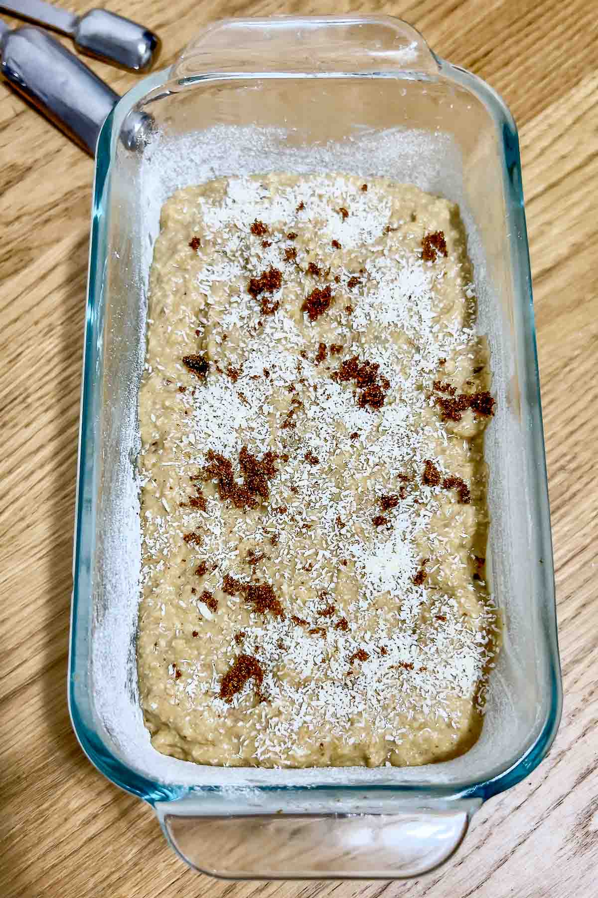Banana coconut batter with brown sugar on top