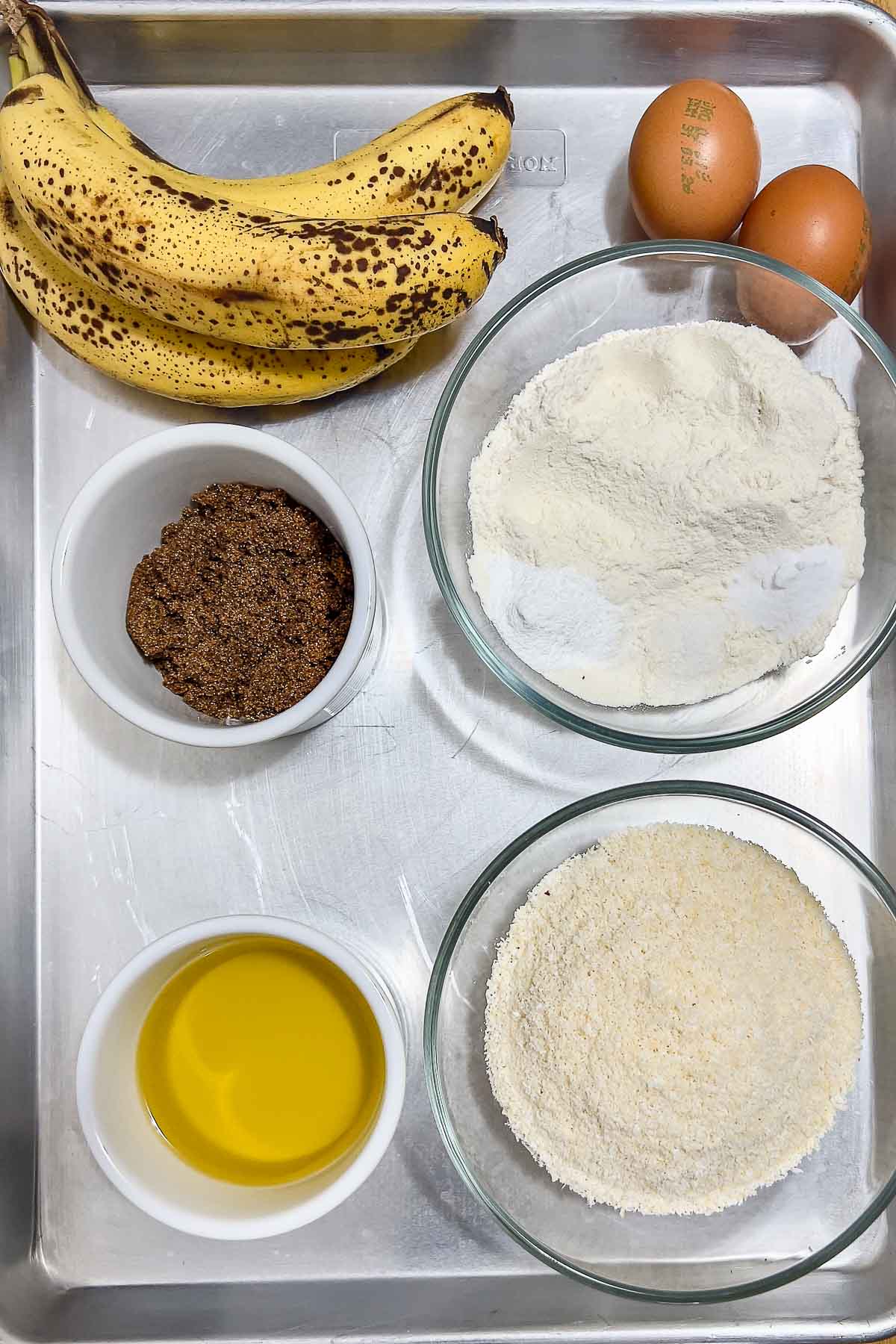 Ingredients for banana coconut bread.