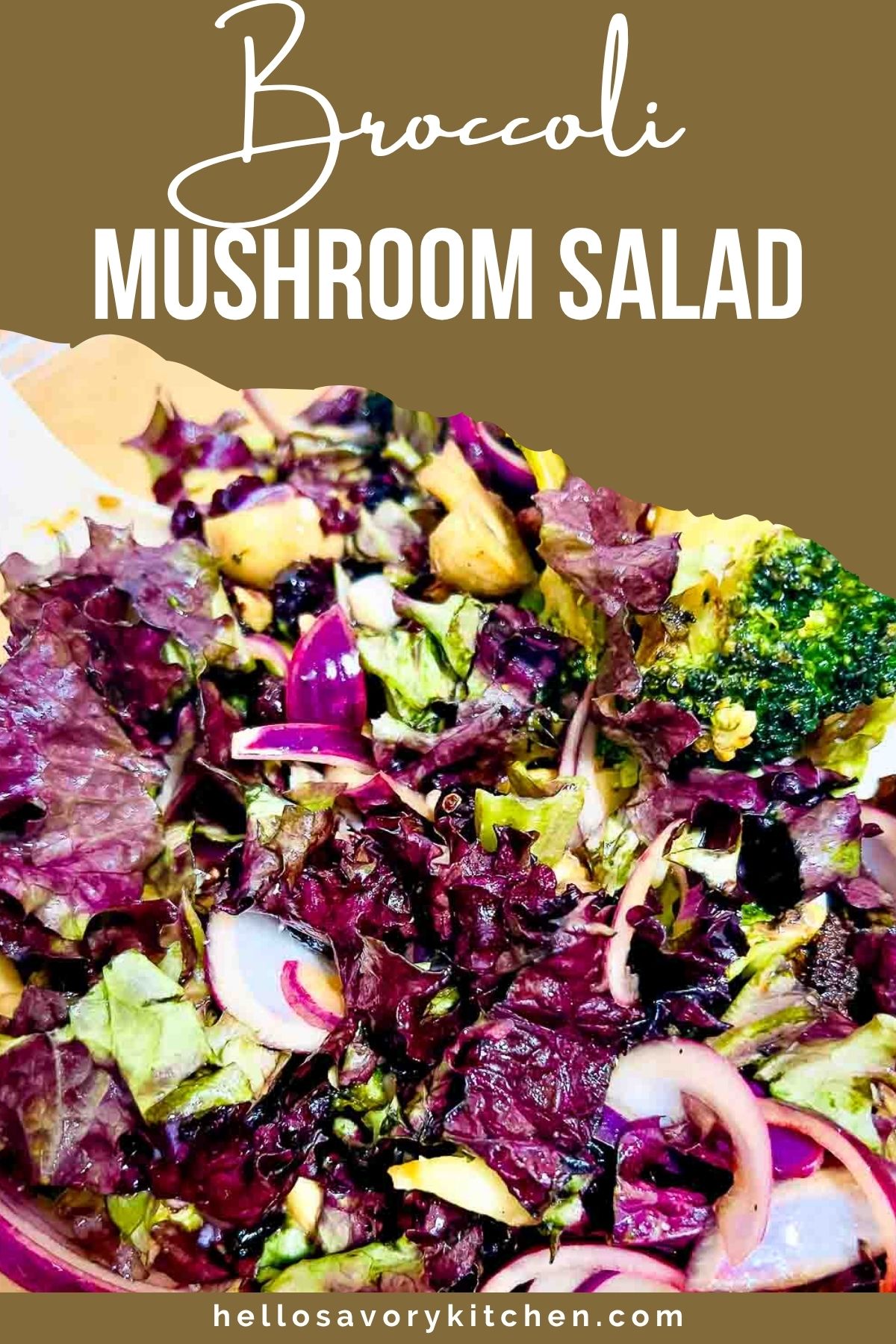 Broccoli Mushroom Warm Salad Pinterest collage.