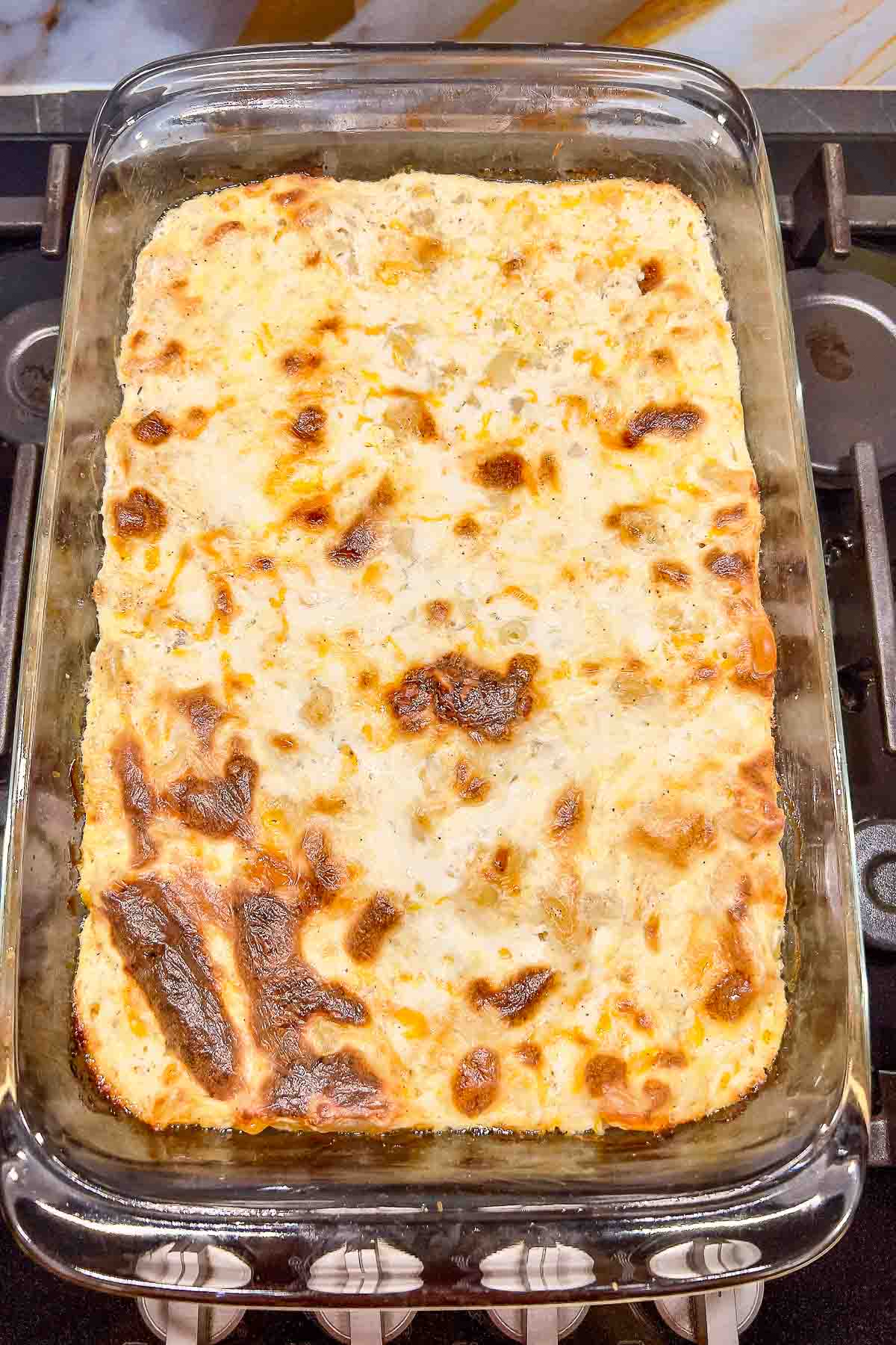 Baked mac and cheese out of the oven.