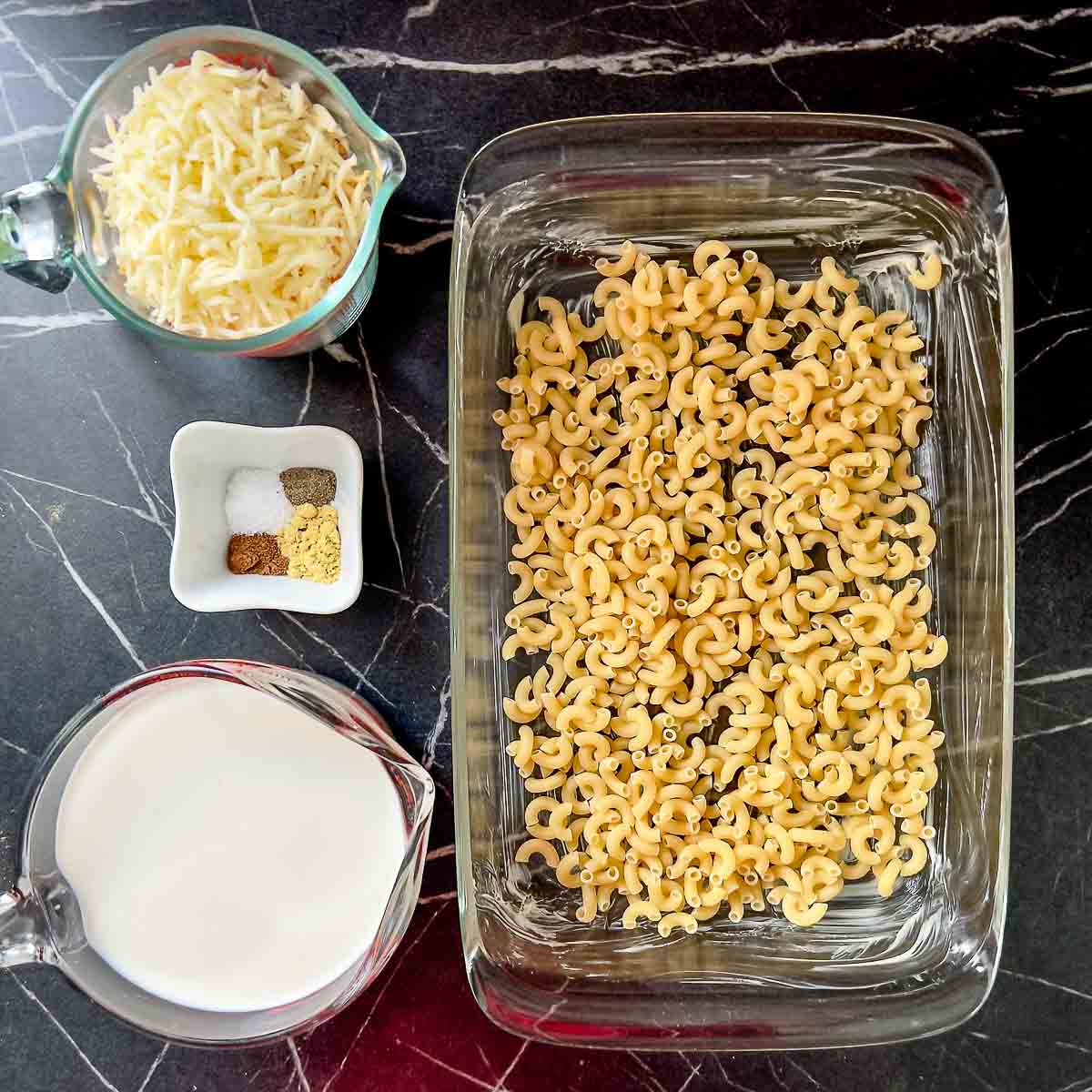 Ingredients for baked mac and cheese.