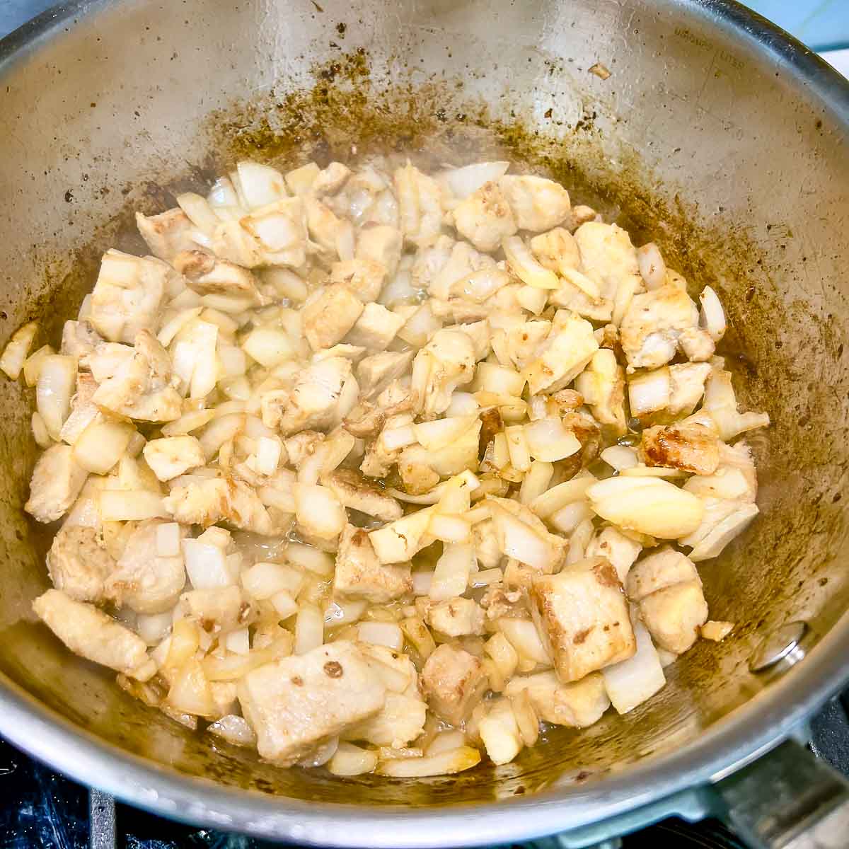 Browned meat and onions