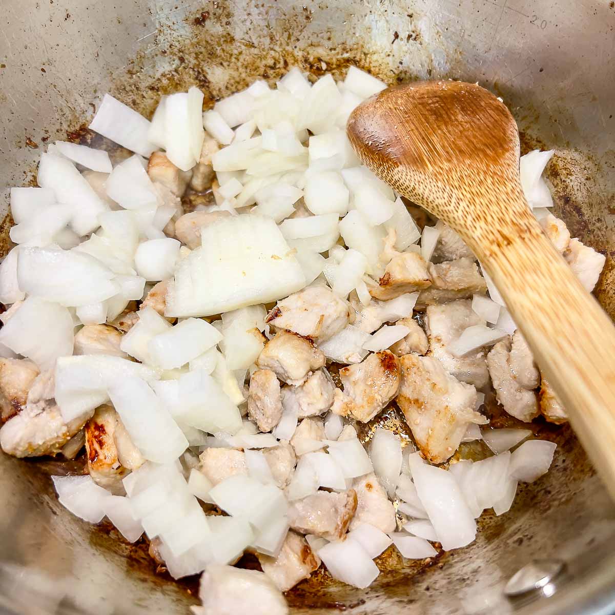 Browning meat and onions together