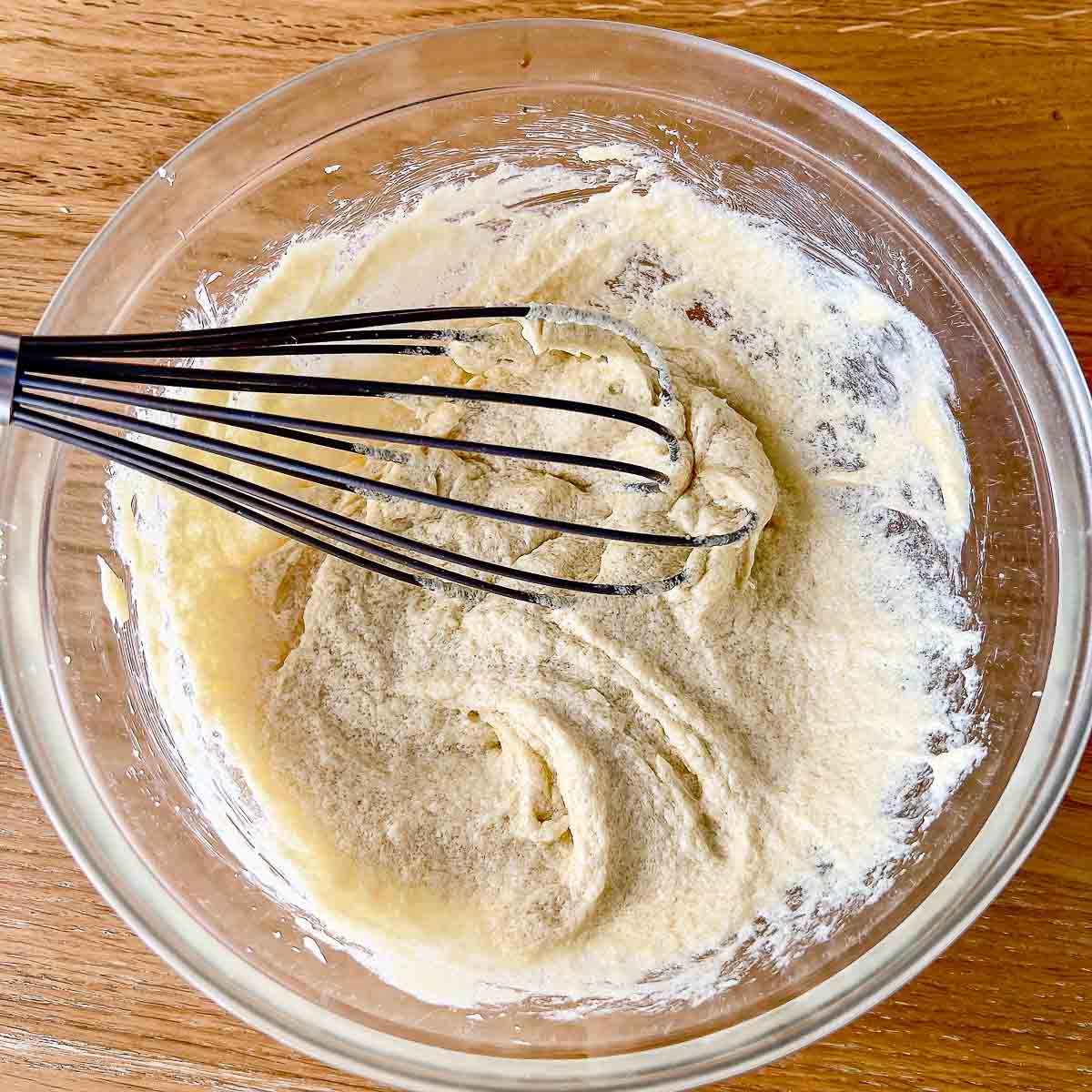 Mixed egg and butter with sugar.