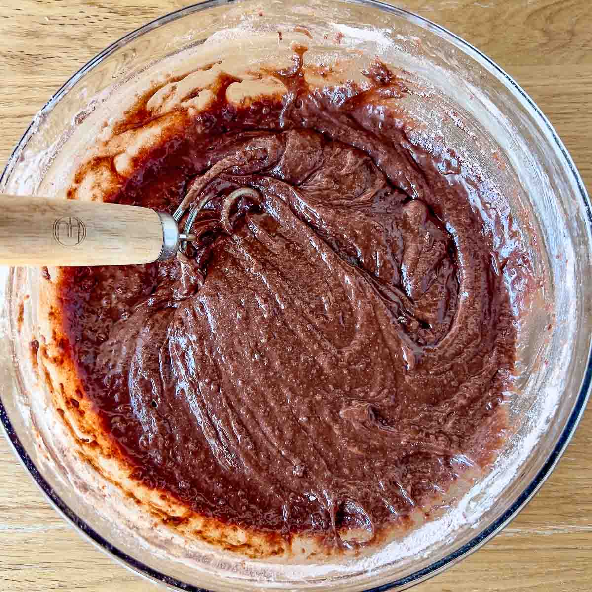Mixing the batter for the lunch lady brownies.