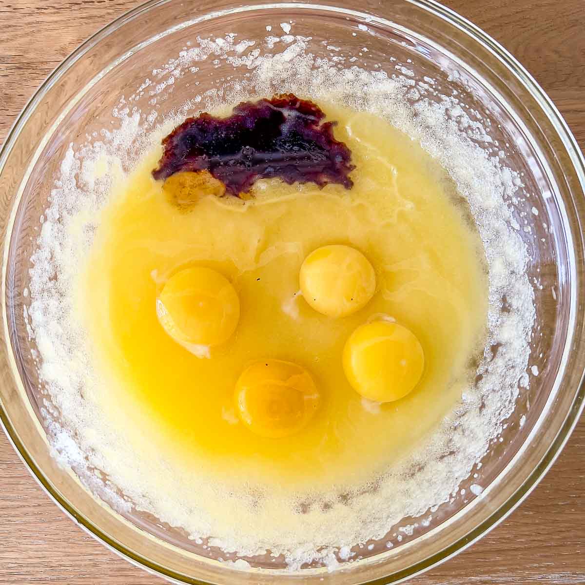 Wet ingredients in a bowl.